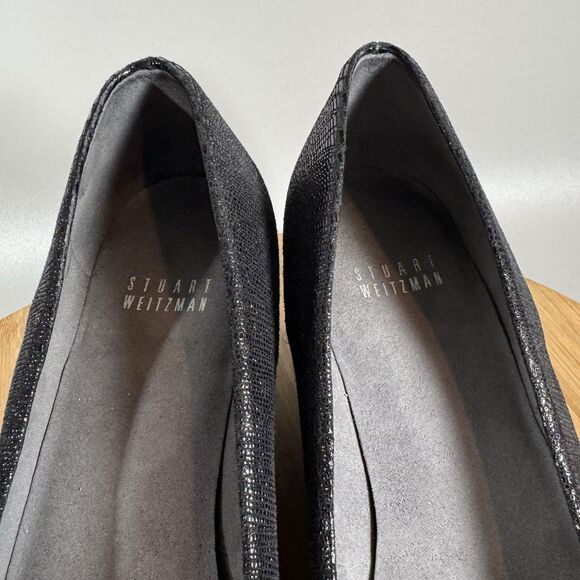 S‎ Stuart Weitzman Black Leather Wedge Heel Slip On Womens Size 7.5 Spain - Picture 3 of 8